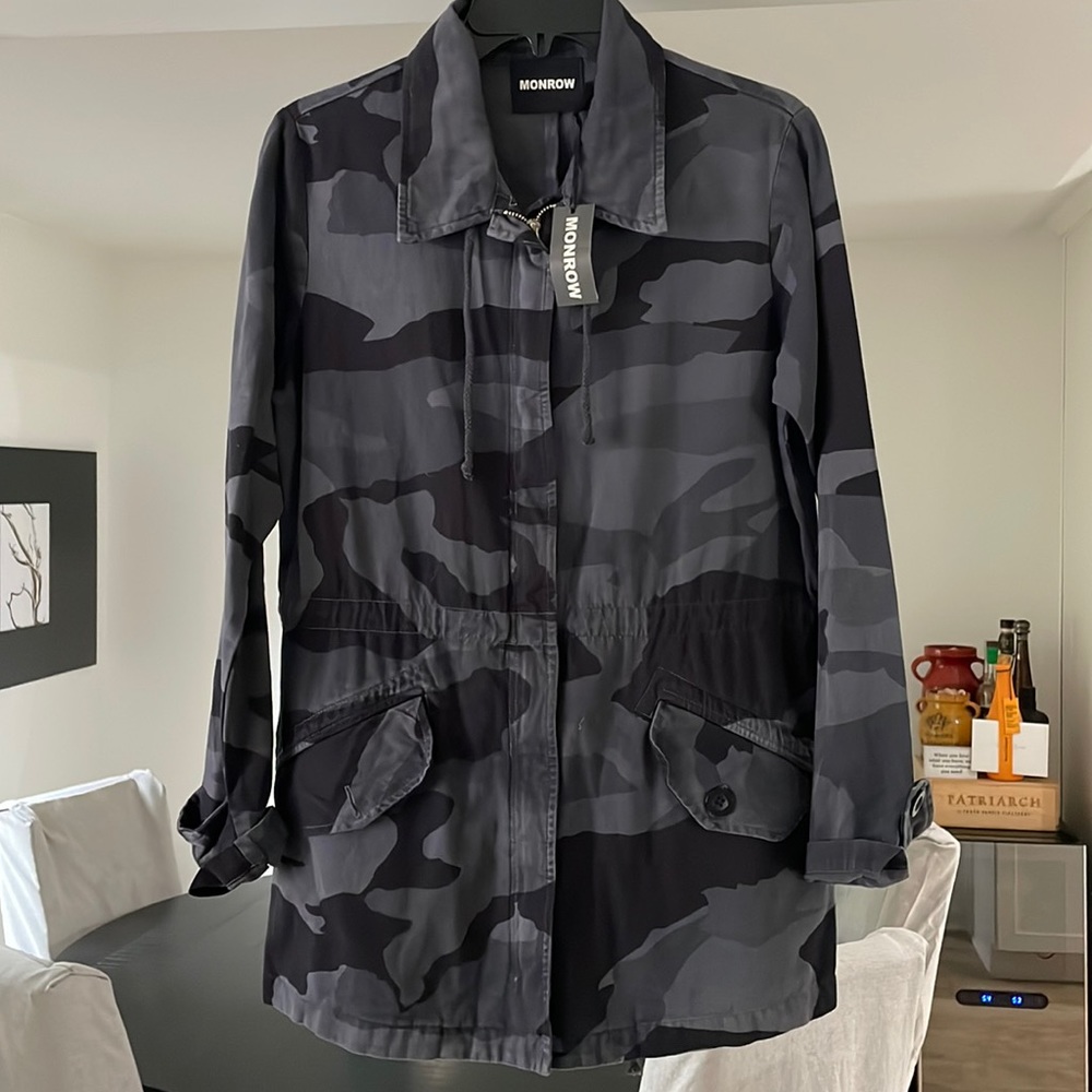 MONROW Drawstring Shirt Jacket - Vintage Black Camo